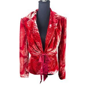 Kay Unger vintage size 12 red velvet Silk blend snap button blazer jacket career